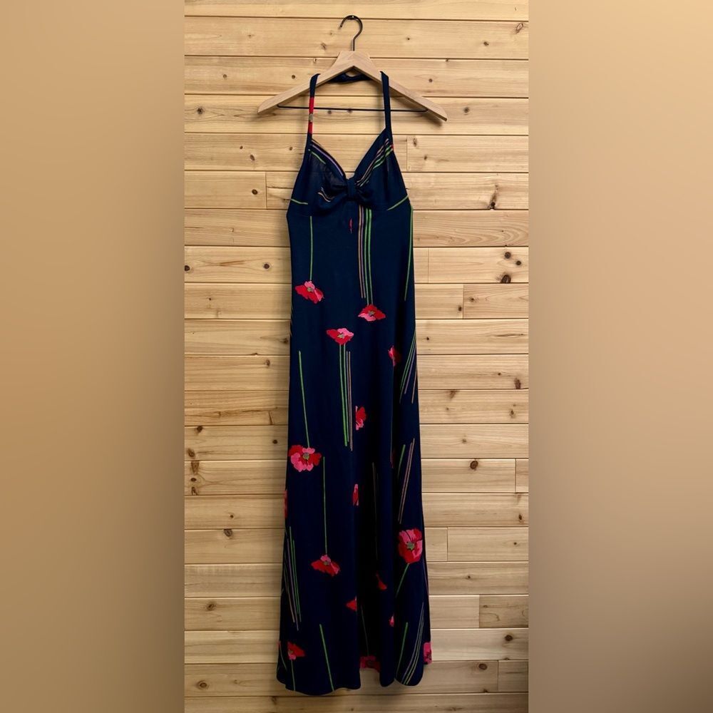 VNTG 1970 Young Innocent Sz XS Poppy Colorful Halter Maxi Babydoll Dress Set